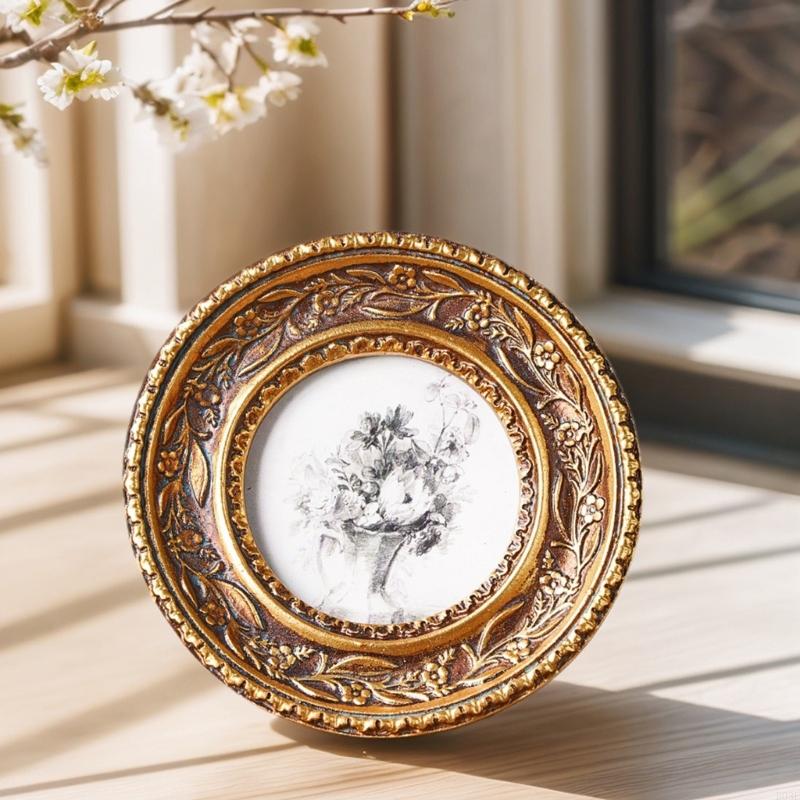 Resin Art Photo Frame - Moldura redonda dourada bronze antigo, para
