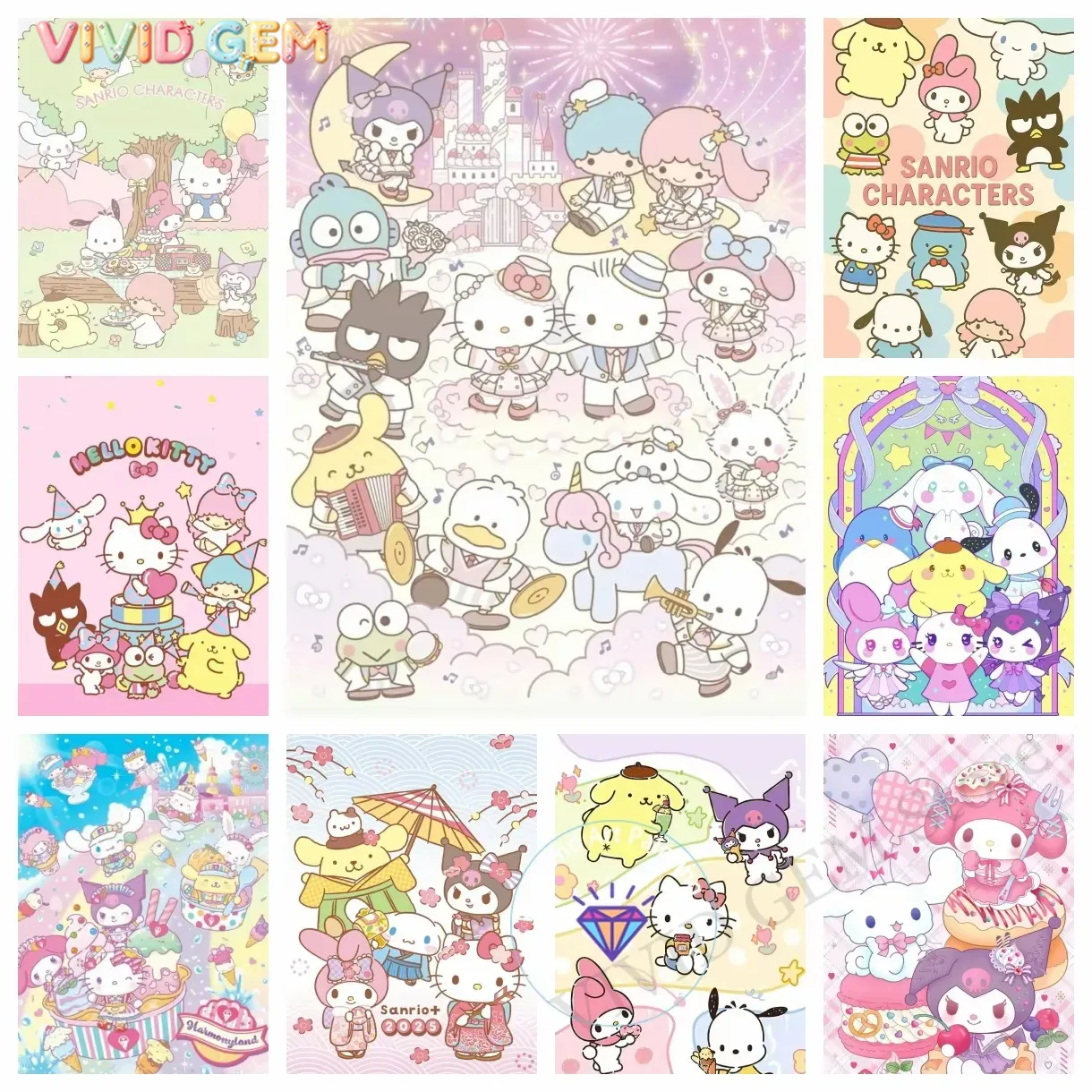 Resin Art Home Decor - Pintura em Diamante Coleção Família Sanrio,