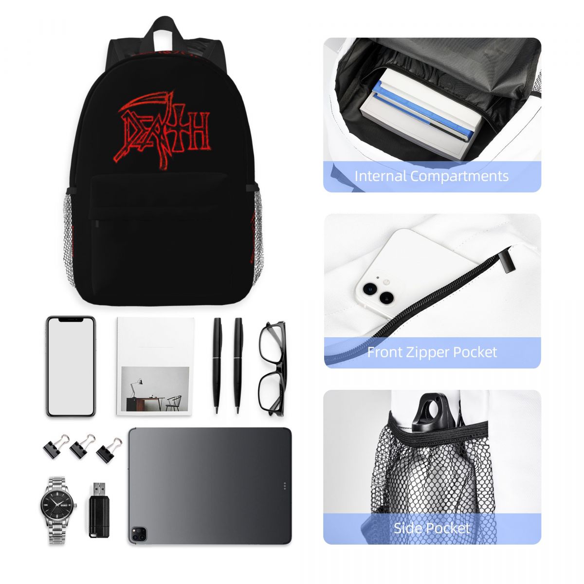 Death band logotipo mochila es - Resin Art Logo avaliação e preço